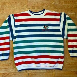 VTG Mickey Mouse Colorful Striped Pullover Sweatshirt 80s/90s Disney Rare Jumper
